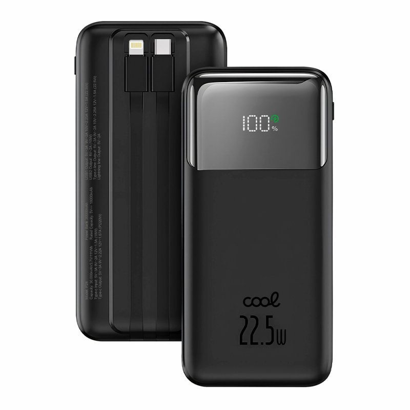 Bateria Externa Universal Power Bank Carga Rápida 22.5W 30.000 mAh (Tipo-C / Lightning) COOL Negro