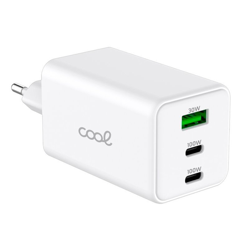 Cargador Red Universal Ultra Fast PD Port x3 (2x Tipo-C + 1x USB) COOL 100W GaN Blanco