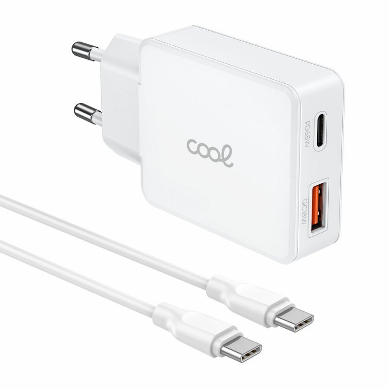 Cargador Red Universal Ultra Fast PD Tipo-C + USB COOL (65W + Cable Tipo-C) GaN Blanco